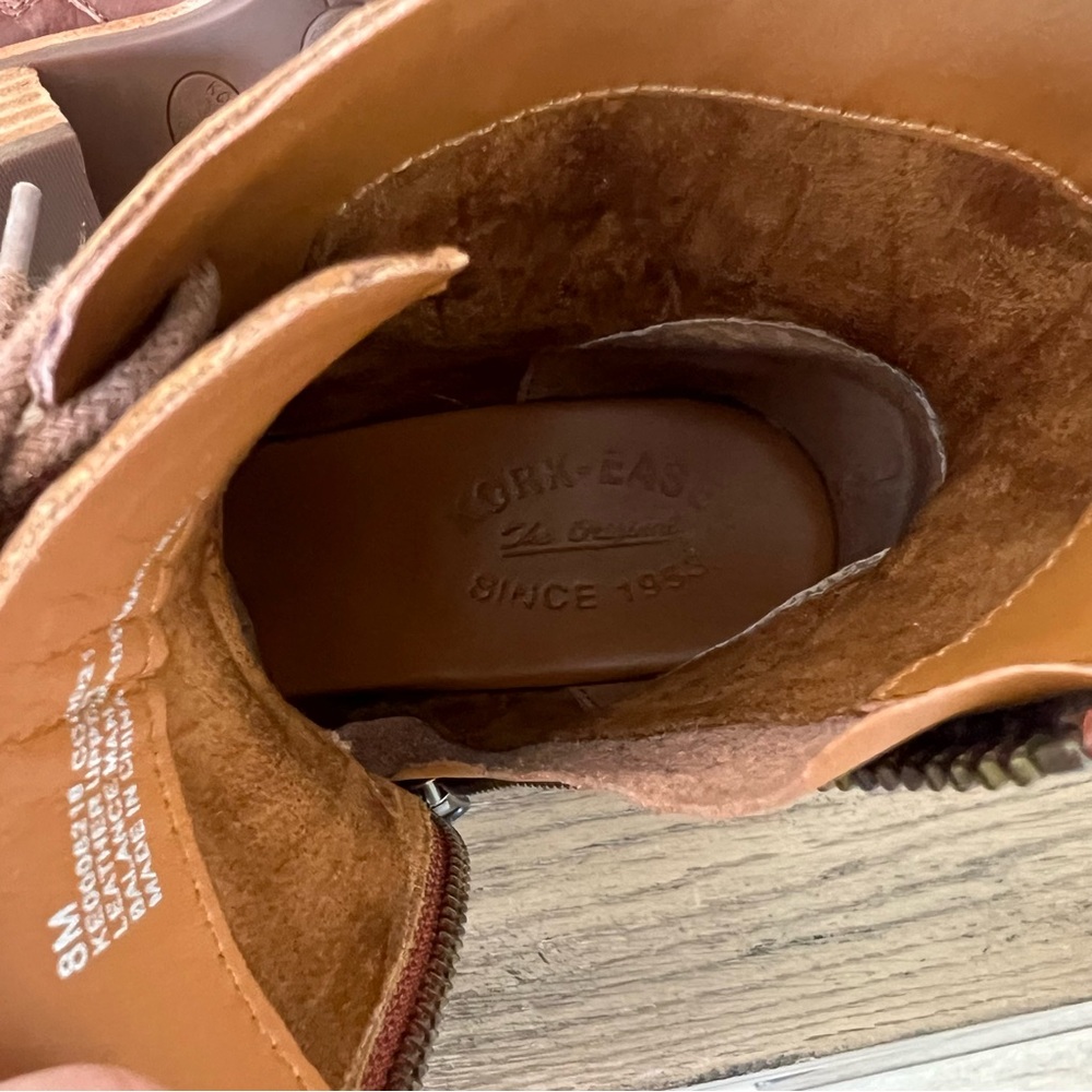 Kork Ease Calista brown leather lace up ankle booties side zip sz 8 boho western - Picture 11 of 12